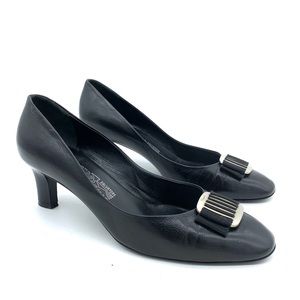 Salvatore Ferragamo Black Leather Pumps Heels